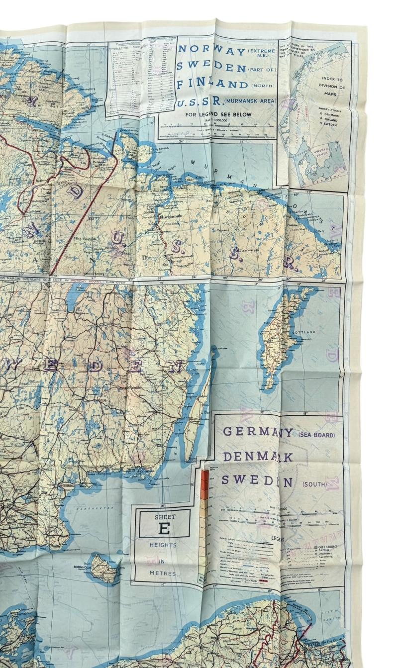 British/US WW2 Silk Escape Map Norway/Sweden