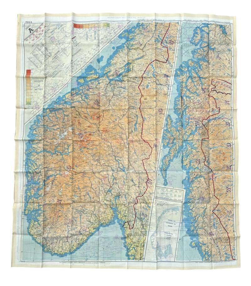 British/US WW2 Silk Escape Map Norway/Sweden