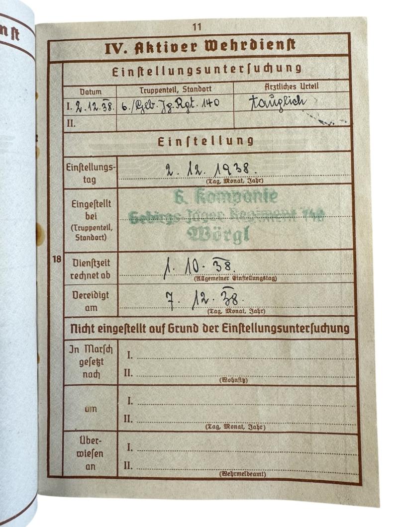 Wehrpass Gebirgsjäger Regt. 140 (KIA)