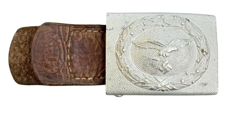 Luftwaffe aluminium Belt Buckle with leather Tab