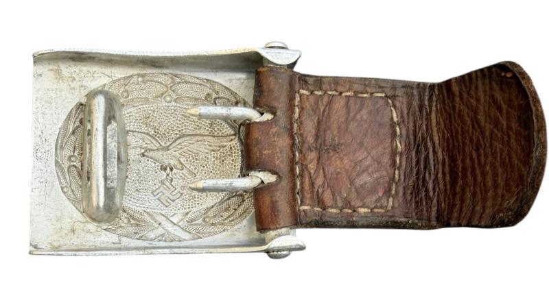 Luftwaffe aluminium Belt Buckle with leather Tab