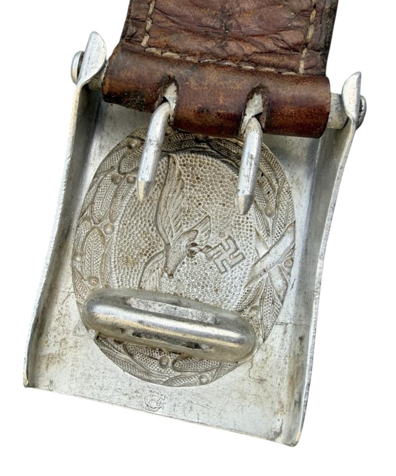 Luftwaffe aluminium Belt Buckle with leather Tab