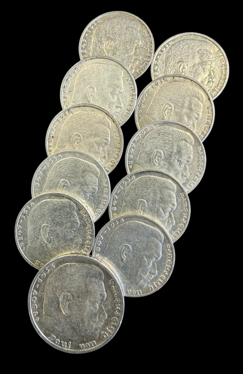 11x Silver Deutsche Reichsmark Coins