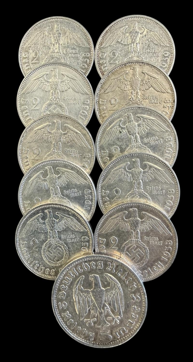 11x Silver Deutsche Reichsmark Coins