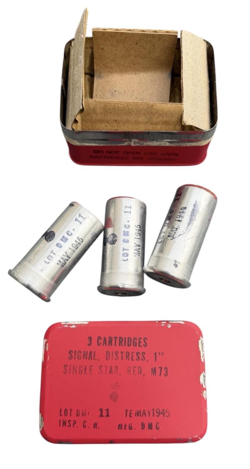 US WW2 Metal Flare Tin with 3 (Empty) Red Signal Flares