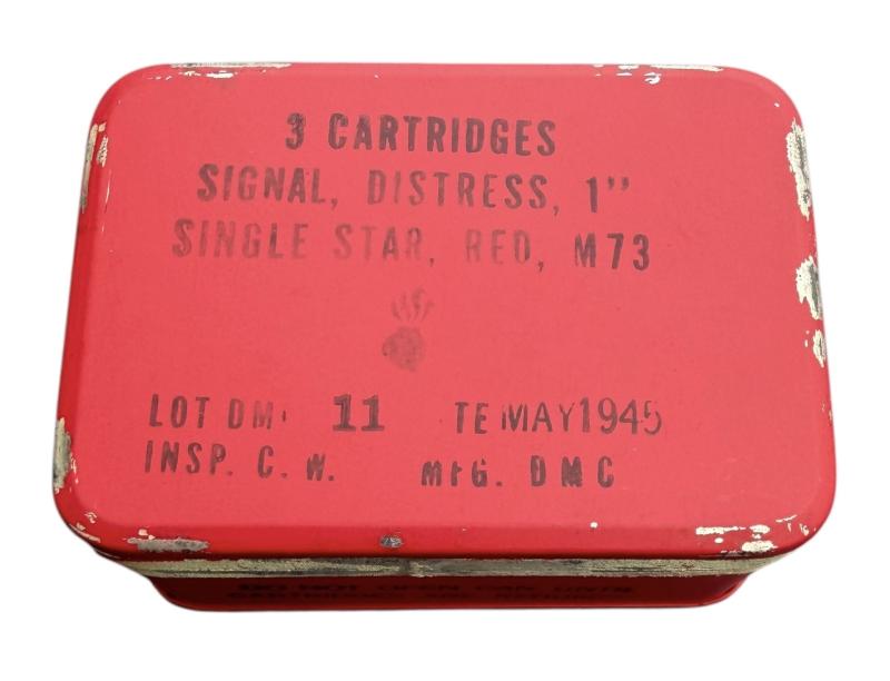 US WW2 Metal Flare Tin with 3 (Empty) Red Signal Flares
