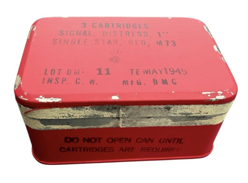 US WW2 Metal Flare Tin with 3 (Empty) Red Signal Flares