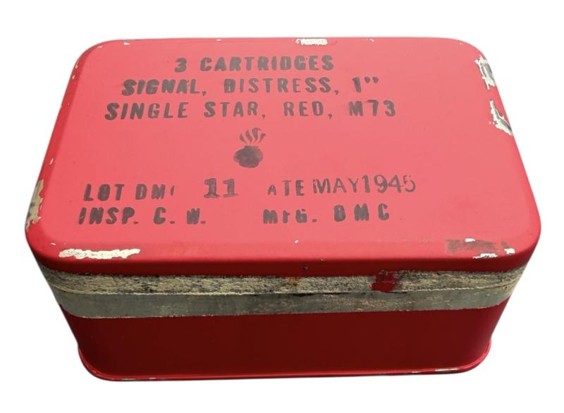 US WW2 Metal Flare Tin with 3 (Empty) Red Signal Flares
