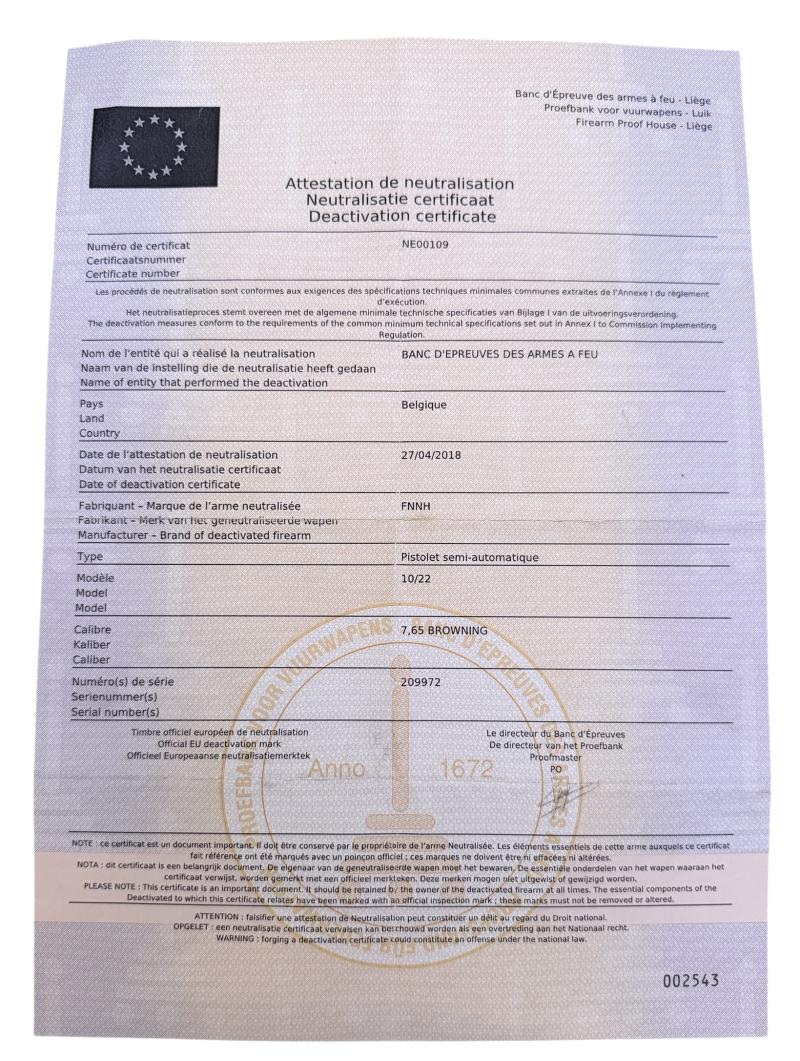 EU Deko FN Browning M1922 Pistol