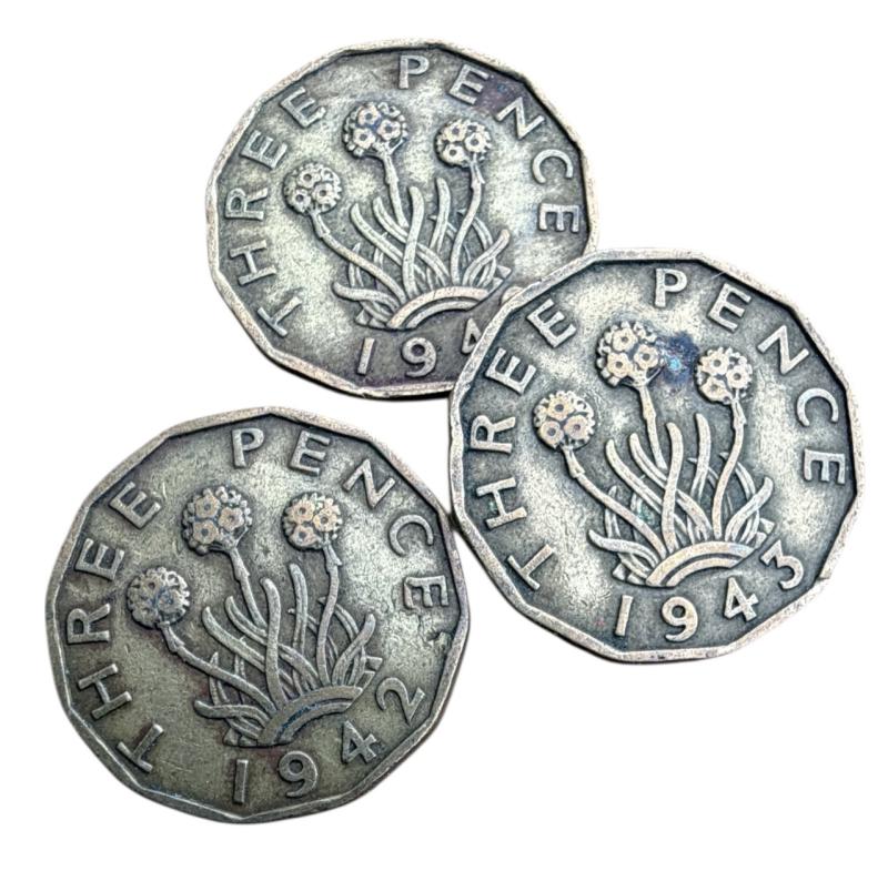 3 British WW2 3 Penny Coins