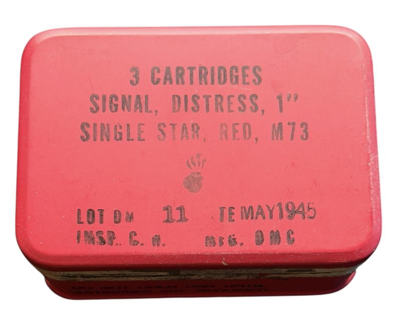 US WW2 Metal Flare Tin with 3 (Empty) Red Signal Flares