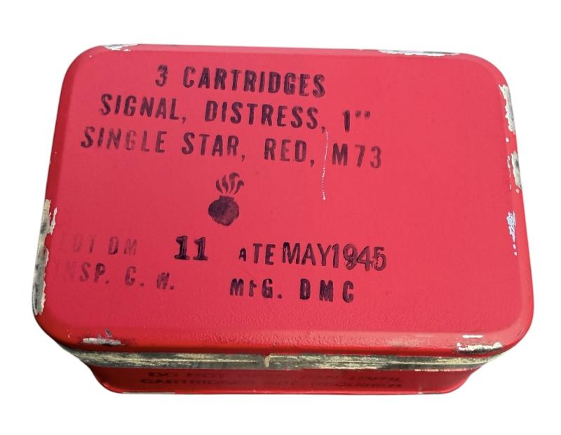 US WW2 Metal Flare Tin with 3 (Empty) Red Signal Flares