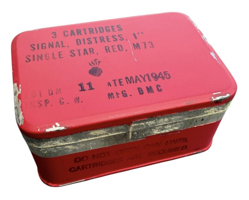 US WW2 Metal Flare Tin with 3 (Empty) Red Signal Flares
