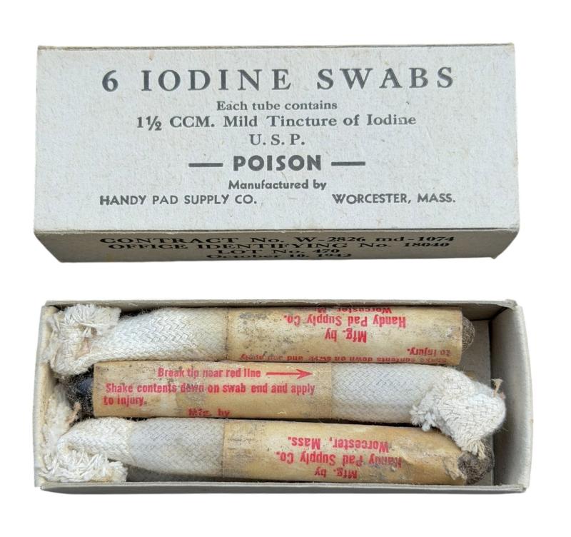 US WW2 Medical Iodine Swaps in Clipbord Box