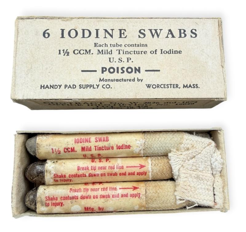 US WW2 Medical Iodine Swaps in Clipbord Box