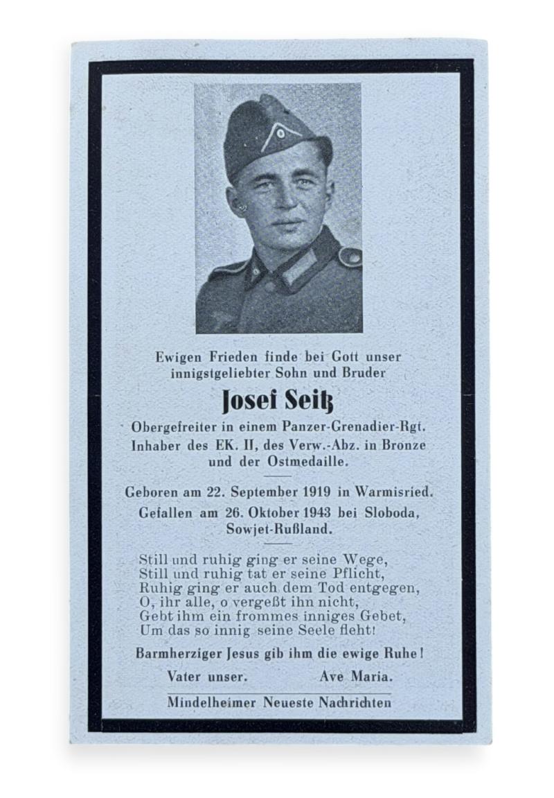 Death Notice Wehrmacht Soldier