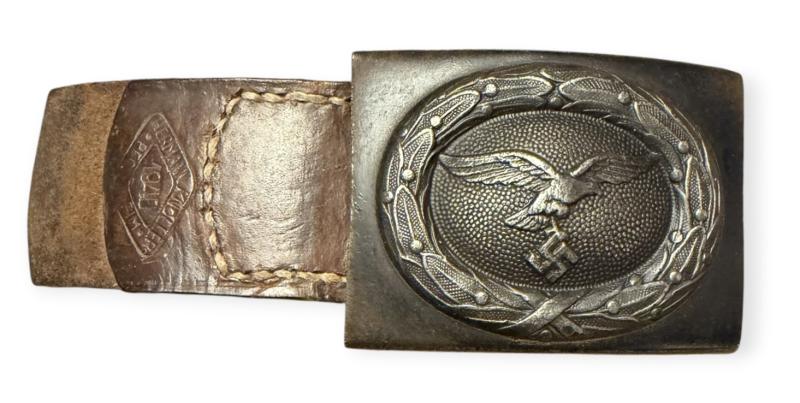 Luftwaffe steel Belt Buckle with leather Tab