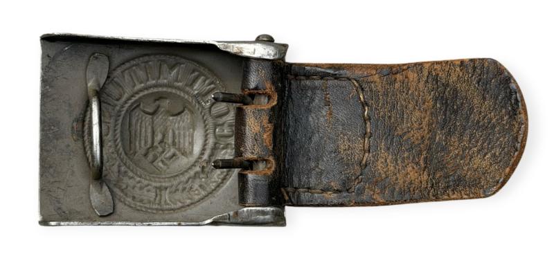 Wehrmacht steel Belt Buckle with leather Tab