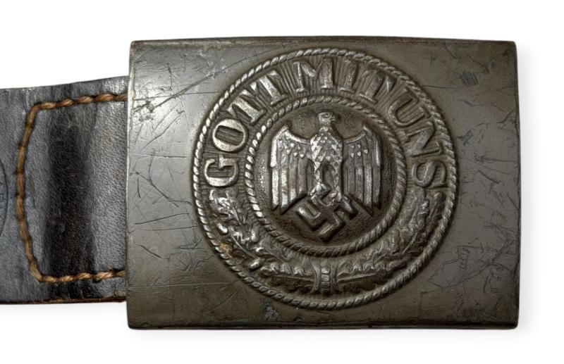Wehrmacht steel Belt Buckle with leather Tab