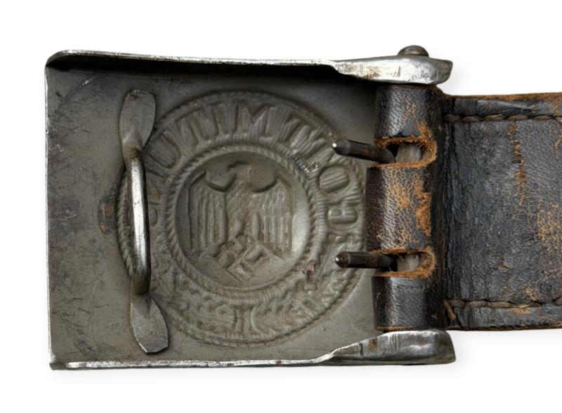 Wehrmacht steel Belt Buckle with leather Tab