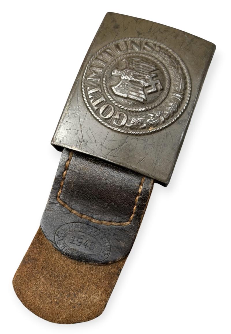Wehrmacht steel Belt Buckle with leather Tab